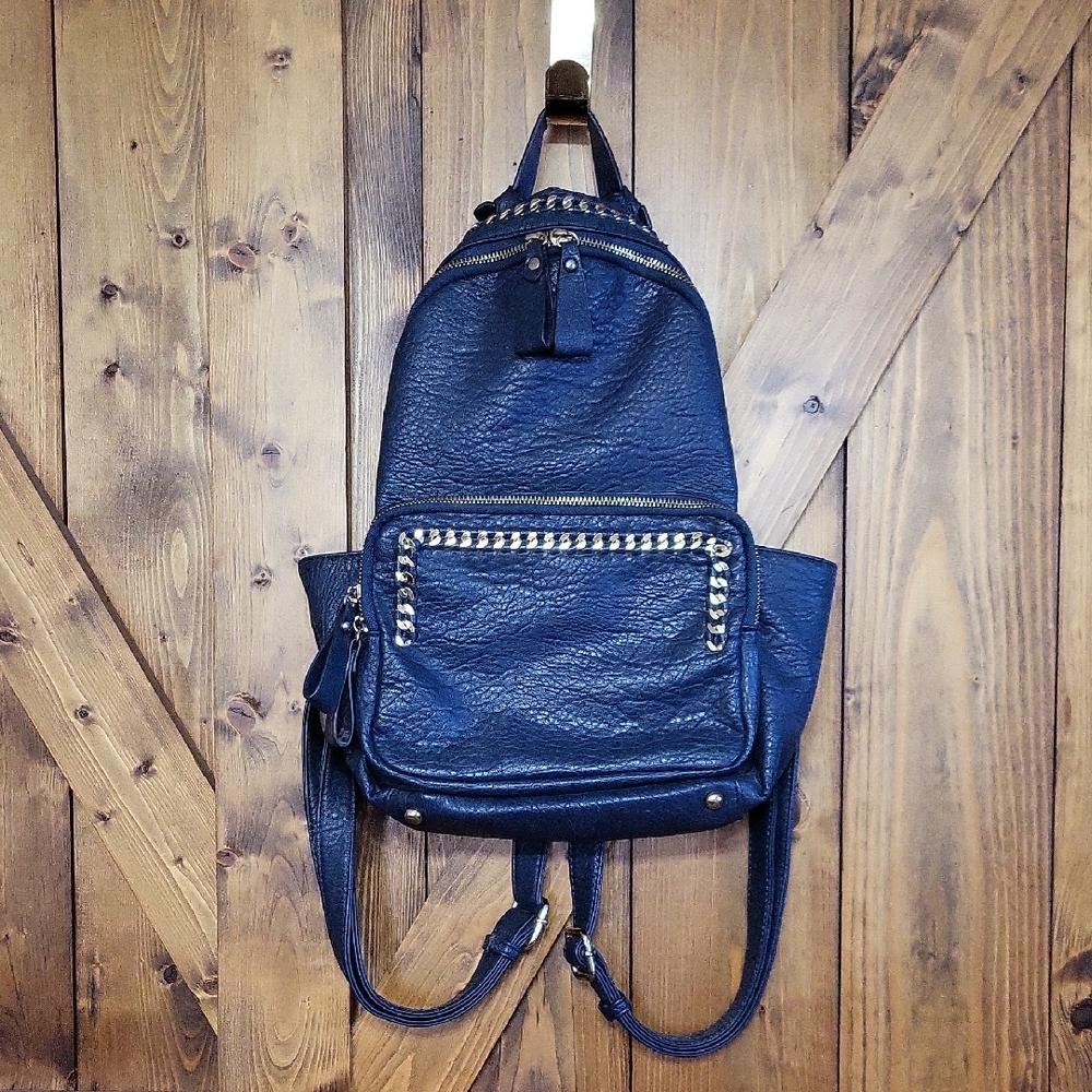 Blue Backpack,gold Studs/hardware,wear On The Strap,cover W/ Twilly